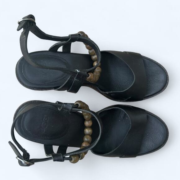 Ugg Naima Wood Platform Heel Sandals Women's size 7  Black Beaded Boho Retro - Picture 11 of 13
